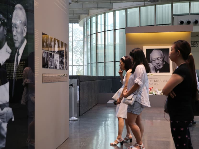 Visitors viewing the In Memoriam Lee Kuan Yew exhibition at the National Museum. Photo: Don Wong