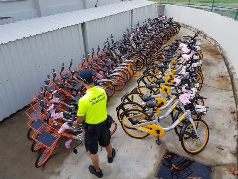Bicycles impounded by Land Transport Authority (LTA) for being parked indiscriminately. Photo: LTA