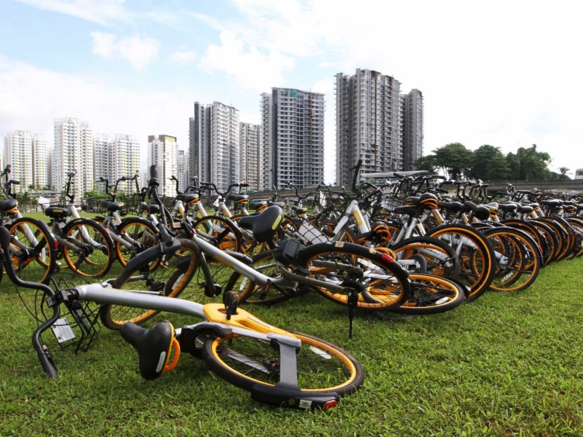 With oBike's departure, some town councils around Singapore have been taking measures to remove the shared-bicycles from obstructing public spaces. At Fernvale, 195 oBikes were found clustered at a field on Tuesday, July 3, 2018.