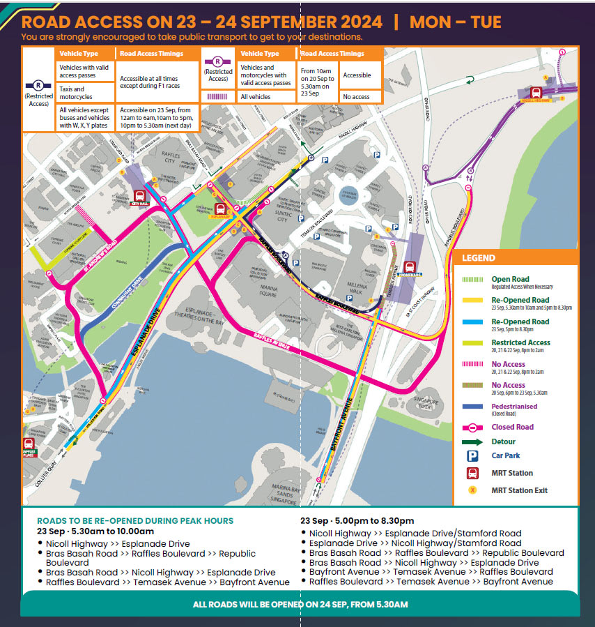 F1 road closures in Singapore Traffic arrangements and transport