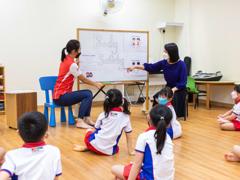 Minister of State for Social and Family Development and Education Sun Xueling (right) during a visit to a PCF Sparkletots centre on Jan 7, 2022. Minister of State for Social and Family Development and Education Sun Xueling (right) during a visit to a PCF Sparkletots centre on Jan 7, 2022.