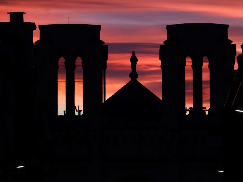 A photograph taken on Oct 29, 2020 shows the Notre-Dame de l'Assomption Basilica at sunset, in Nice, southern France, after a knife-wielding man killed three people at the church. The attack came days after protests in some Muslim-majority countries triggered by French President Emmanuel Macron's defence of the publication of cartoons that depicted the Prophet Muhammad.