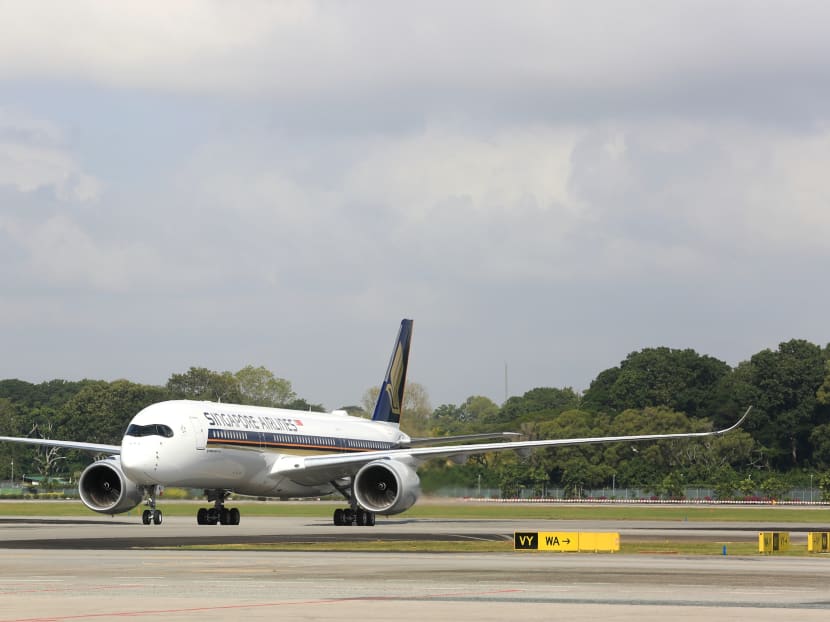 Singapore Airlines' new A350-900 taxiing at Changi Airport.