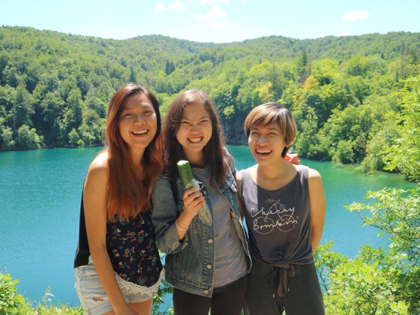 The writer (far left in this photo taken at the Plitvice Lakes National Park in Croatia) says that her exchange experience in Germany has rekindled her love for Singapore.