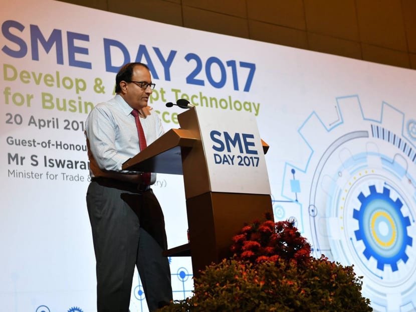 Minister for Trade and Industry (Industry) Mr S Iswaran speaking at the SME Day event. Photo: A*Star/Facebook