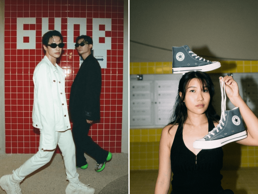 Photographs by Mr Jayden Tan (left) and Mr Marcus Chow (right) taken at Tampines GreenVines' red- and yellow-themed housing blocks.