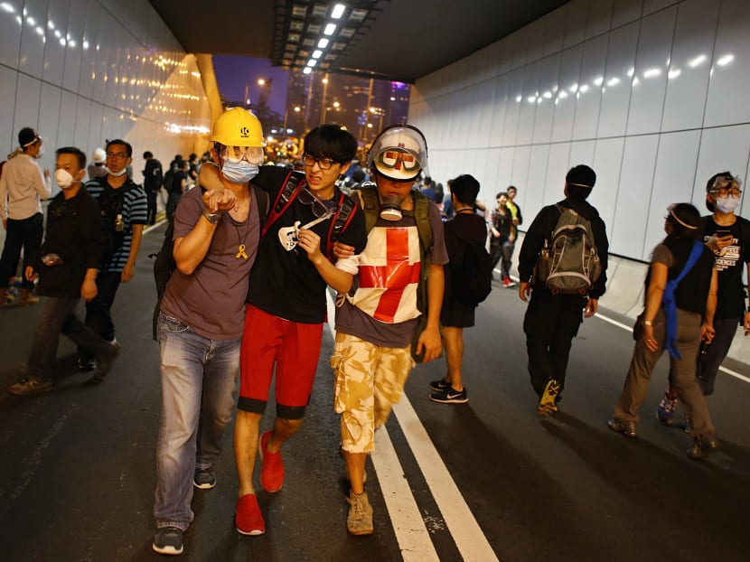 Hong Kong protesters face off with police