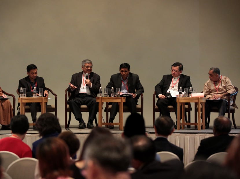 Religious leaders speaking at a forum on religious harmony, organised by the Institute of Policy Studies on July 3, 2018.
