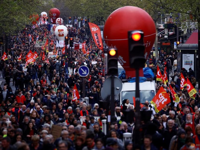 French demonstrators protest in front of the headquarters of LVMH