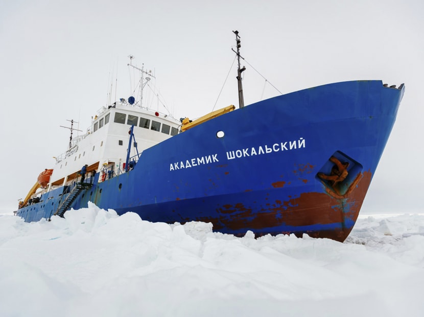 Russian ship MV Akademik Shokalskiy trapped in thick Antarctic ice 1,500 nautical miles south of Hobart, Australia. Photo: AP