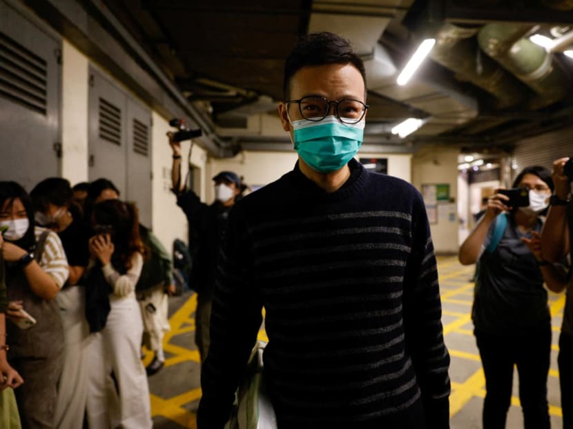 Former acting chief editor of Stand News Patrick Lam leaves the court after release on bail over his charge of conspiring to publish "Seditious Publications" in Hong Kong on Nov 7, 2022. 