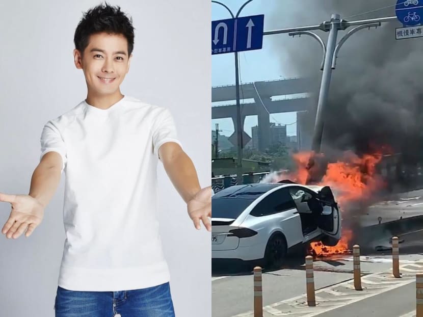 Taiwanese singer Jimmy Lin injured after his Tesla crashes; car burst into flames