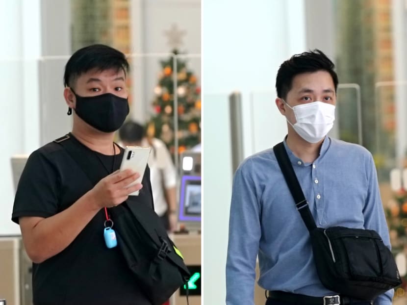 Kelvin Foo Cheek Ann (left) and Zhang Jiazheng (right) are two of three men accused of helping or bribing 37-year-old Lee Cheng Yan to obtain customer information, such as billing addresses, from telcos StarHub and Singtel between 2014 and 2017.