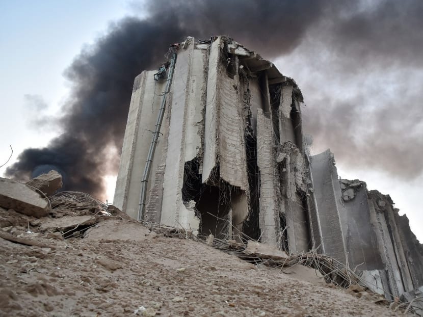A destroyed silo at the scene of an explosion at the port in the Lebanese capital Beirut on August 4, 2020.