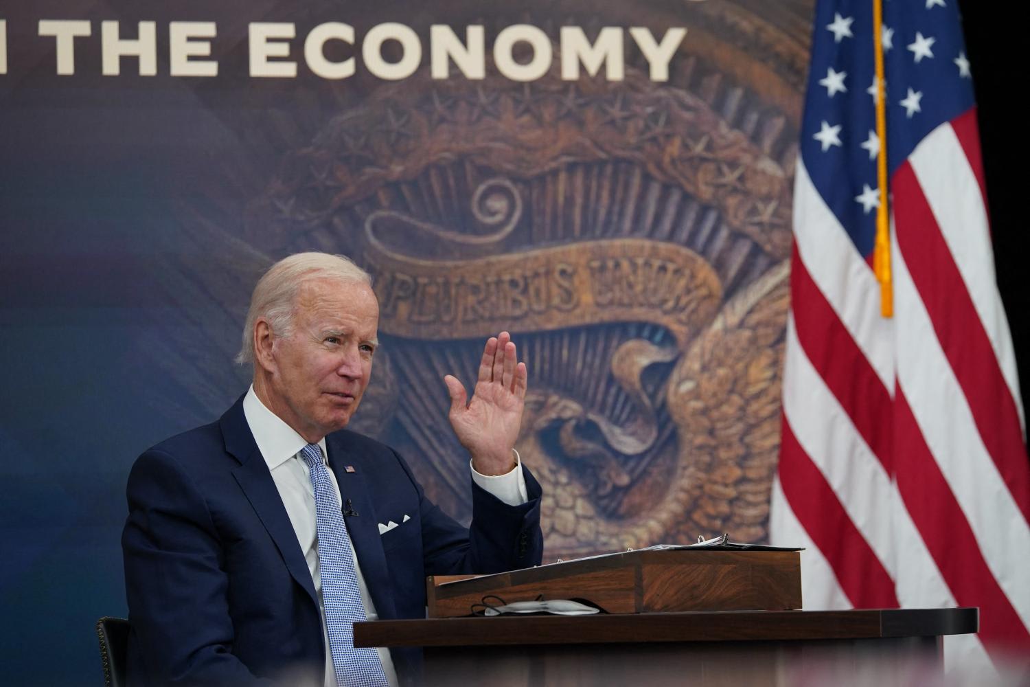 US President Joe Biden meets with CEOs about the economy in the South Court Auditorium of the Eisenhower Executive Office Building in Washington, DC on July 28, 2022. US President Joe Biden meets with CEOs about the economy in the South Court Auditorium of the Eisenhower Executive Office Building in Washington, DC on July 28, 2022.