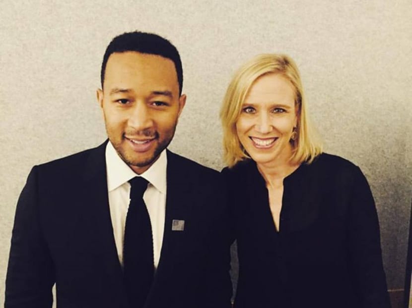 Instagram boss Marne Levine, seen here with American singer-songwriter John Legend, says she is ‘really fortunate’ to be one of the rare women at the top in the tech industry. PHOTO: MARNE LEVINE’S FACEBOOK