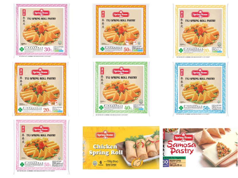 The products being recalled by the Singapore Food Agency include a range of Spring Home TYJ Spring Roll Pastry products, Spring Home Samosa Pastry, and Spring Home Chicken Spring Roll.