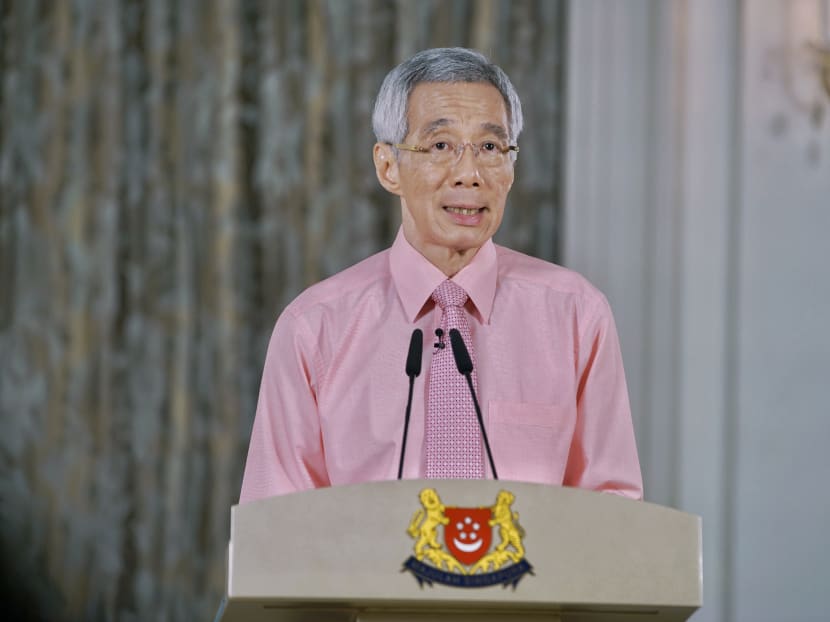 Prime Minister Lee Hsien Loong at the recording of his remarks on the Covid-19 outbreak.