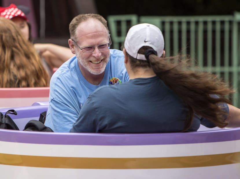 Jeff Reitz enjoying a teacup ride at the Mad Tea Party in Fantasyland at Disneyland on June 22, 2017, during his 2,000th visit to the park in Anaheim, California. Photo: Disney via AFP