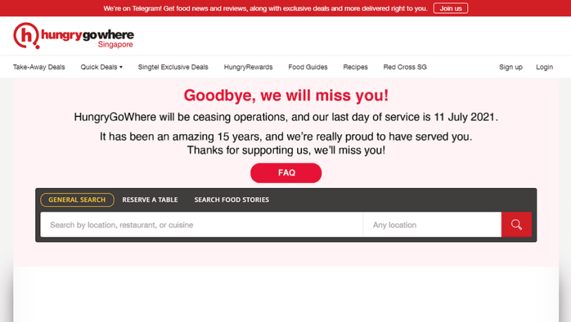 Singtel-owned F&B portal HungryGoWhere to cease operations after 15 years Singtel-owned F&B portal HungryGoWhere to cease operations after 15 years