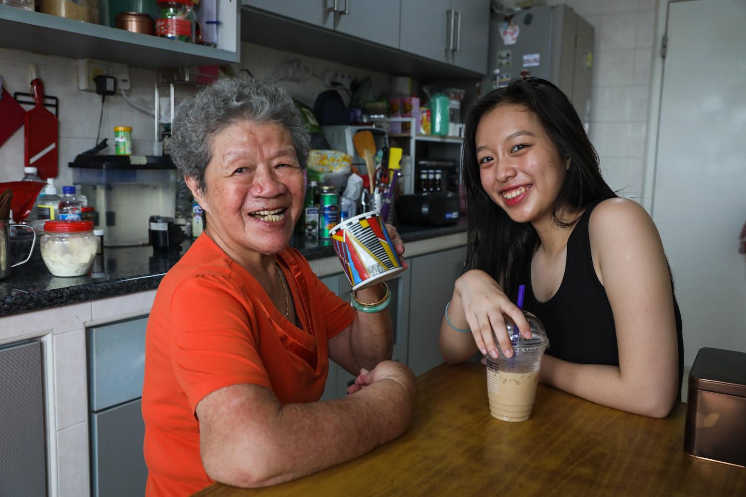 Ms Hana Chen, 19, is a third-year student in the diploma of communications and media management in Temasek Polytechnic. She is seen here with her grandmother. Ms Hana Chen, 19, is a third-year student in the diploma of communications and media management in Temasek Polytechnic. She is seen here with her grandmother.