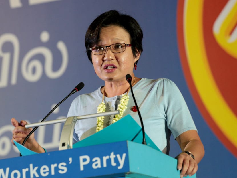 Sylvia Lim speaks during a Workers' Party rally on Sept 2, 2015. Photo: Jason Quah