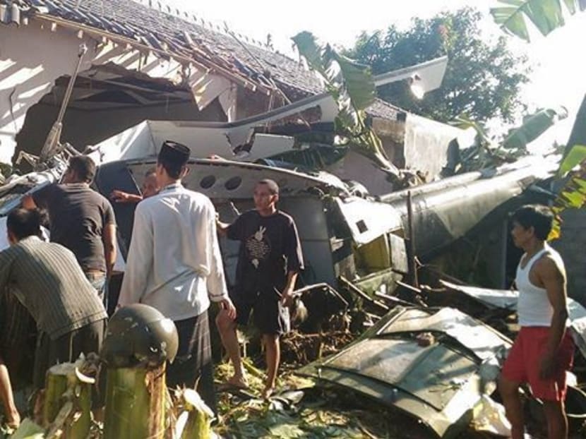 The chopper that crashed into a home in Central Java. Photo: @karina_octaviana96/Instagram