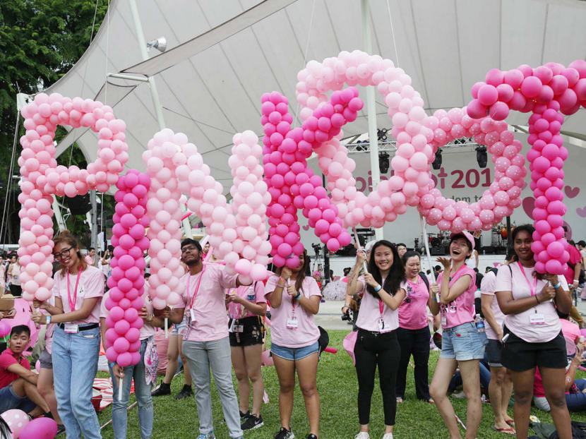 Public discourse in Singapore nowadays is more participatory, in the form of sharing opinions, marching or wearing identifiable symbols; for example, at events such as the annual Pink Dot event. Photo: Wee Teck Hian
