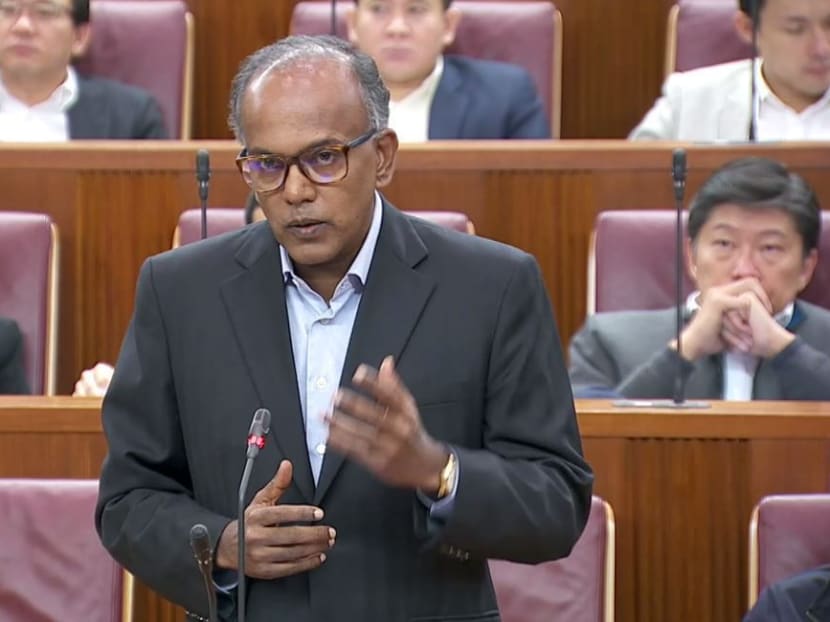 Minister for Home Affairs K Shanmugam will be making a ministerial statement on the criminal reference arising from the slashed jail terms for six former City Harvest Church leaders. Photo: Parliament screencap