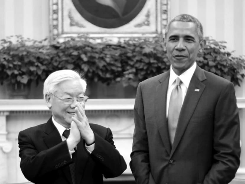 Vietnam’s Communist Party general secretary Nguyen Phu Trong with US President Barack Obama at the White House last week. The visit is among a series of notable events that marks the 20th anniversary of bilateral normalisation between the two countries this year. Photo: Reuters