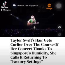 Oh Singapore, look what you made Taylor’s hair do.

To read the full story, click the link in our bio.

https://www.8days.sg/entertainment/local/taylor-swift-hair-curlier-singapore-humidity-eras-tour-factory-settings-827346

???? The Eras Tour Singapore