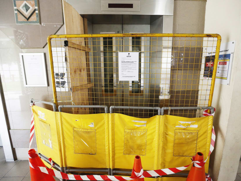 The lift that severed an elderly woman’s hand on Tah Ching Road in October last year. It is timely for the authorities to study these incidents in detail. TODAY file photo
