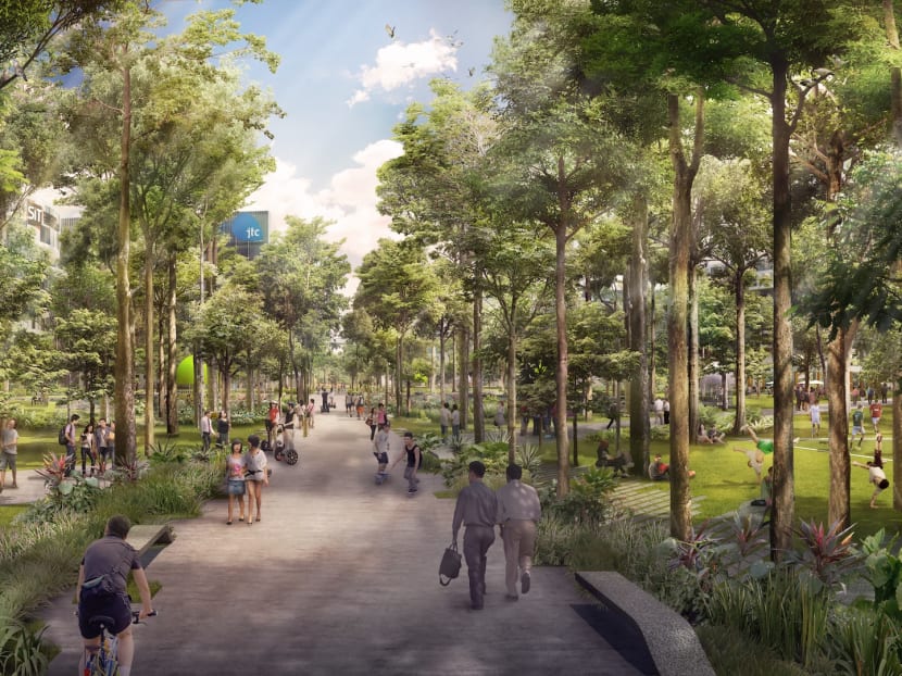 The Punggol Digital District will also boast a network of facilities to support more environmentally friendly commuting options, such as cycling and riding in autonomous vehicles. Photo: JTC