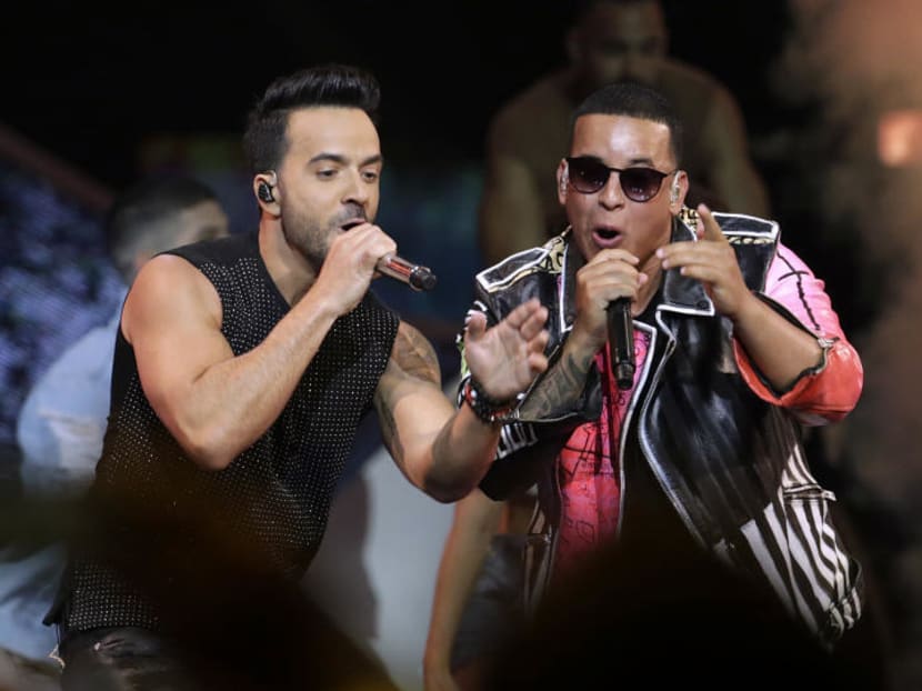 Singer Luis Fonsi (left) and rapper Daddy Yankee performing at the Latin Billboard Awards in Coral Gables, Florida. Their song Despacito features lyrics like “I want to undress you in kisses slowly” and “Let me trespass your danger zones”. Photo: AP