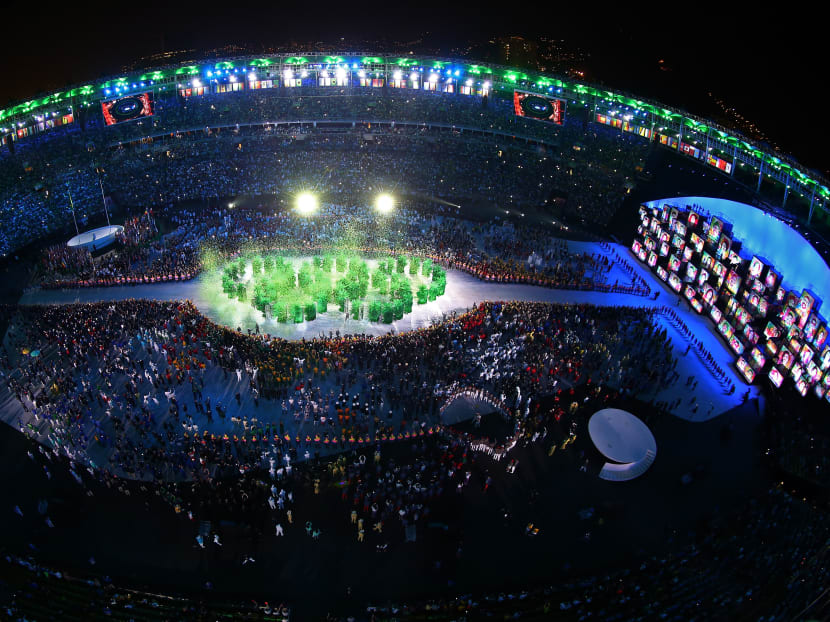 The Olympic Rings are formed during the Opening Ceremony of the Rio 2016 Olympic Games at Maracana Stadium on August 5, 2016 in Rio de Janeiro, Brazil. Photo: Getty Images