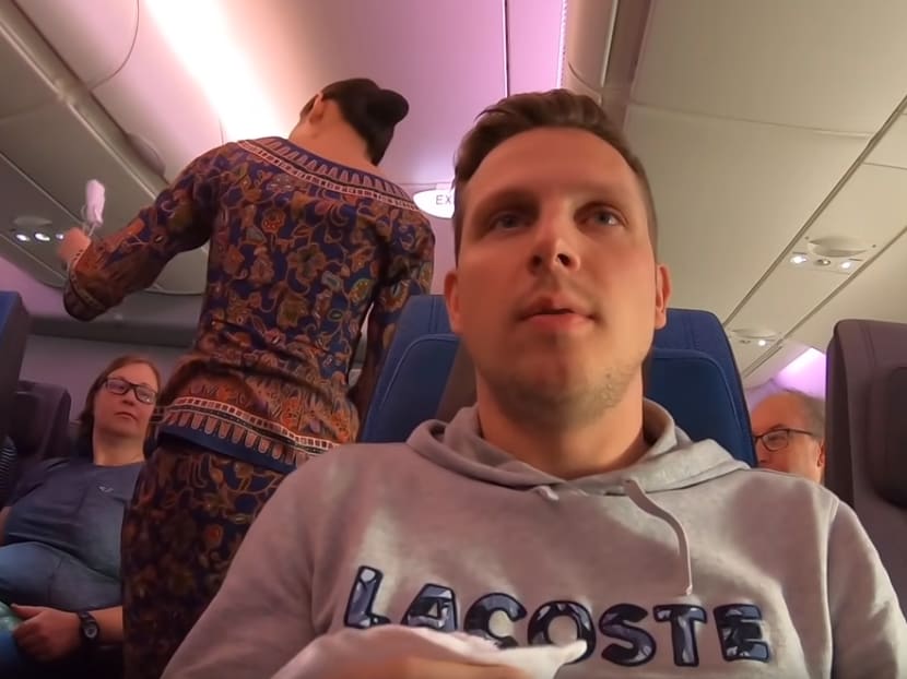 A screenshot of the 11-minute video titled “Singapore Airlines economy class — not worth the dollar!”, which has drawn 170,000 views.