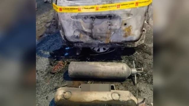 马国夫妇偷液化石油气桶 开车逃跑中途爆炸