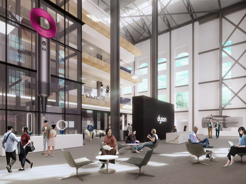 An artist's impression of the interiors of Dyson's global headquarters in Singapore's St James Power Station. An artist's impression of the interiors of Dyson's global headquarters in Singapore's St James Power Station.