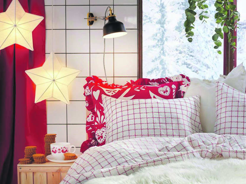 Quilt cover and pillowcases with Christmas designs. Photo: IKEA Singapore
