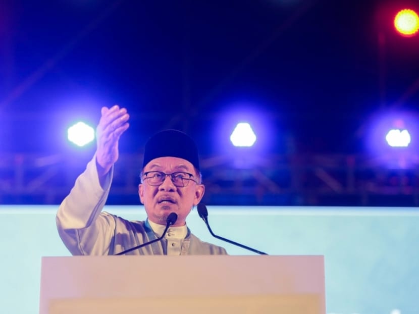 PKR president Anwar Ibrahim delivers his closing speech during the Special PKR Congress at Malawati Stadium, March 18, 2023.