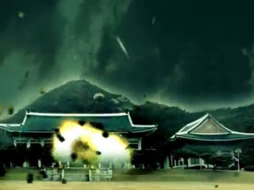 Screenshot of a North Korean video, published on its official website, that illustrated a multiple rocket attack on South Korea’s presidential Blue House and other government buildings in Seoul.