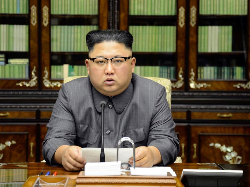 North Korea's leader Kim Jong-un makes a statement regarding American President Donald Trump's speech at the United Nations general assembly, in this undated photo released by North Korea's Korean Central News Agency in Pyongyang on Sept 22, 2017. Photo: KCNA via Reuters