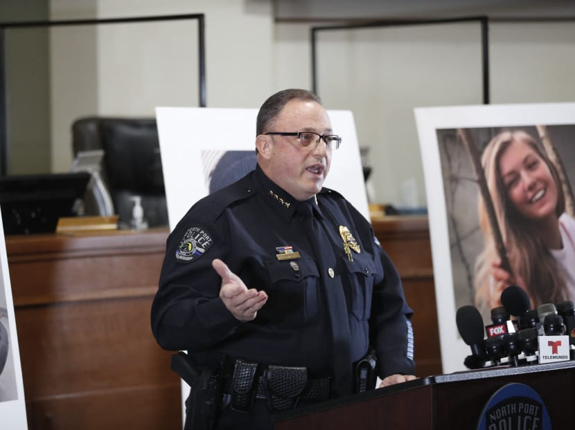 The City of North Port Chief of Police Todd Garrison speaks during a news conference for missing person Gabby Petito on Sept 16, 2021 in North Port, Florida.