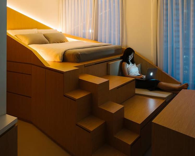 A 460 sq ft studio apartment with a literal out-of-the-box space-saving design