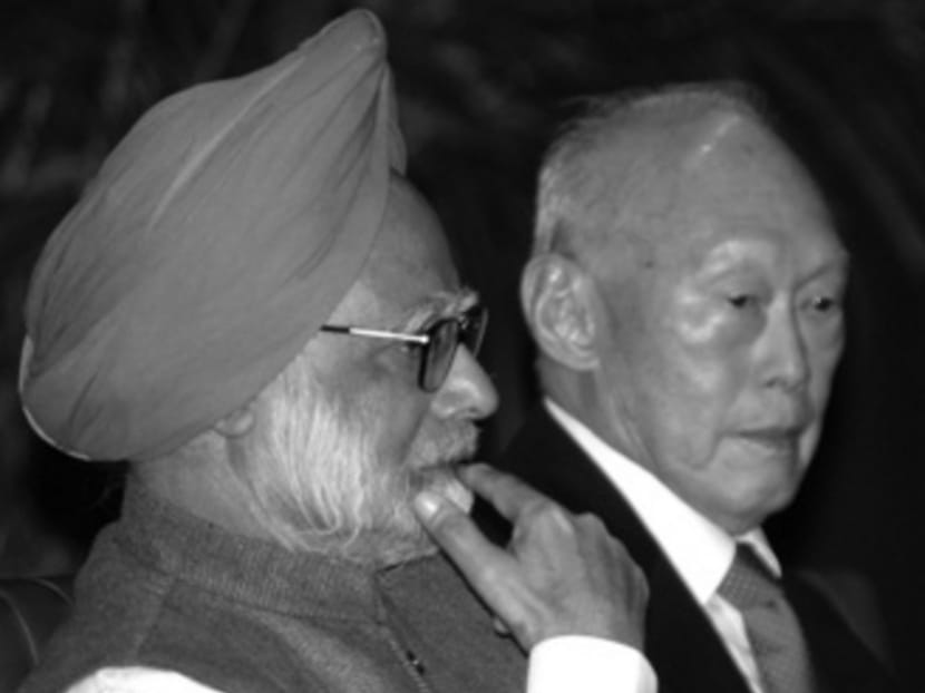 The late Mr Lee Kuan Yew with former Indian Prime Minister Manmohan Singh. When India embarked on the path of economic liberalisation in the 1990s, Mr Lee was sceptical, but supportive and continually encouraged it to press ahead with reforms. Photo: REUTERS