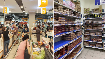 Queues At S’pore Supermarkets After M’sia’s Lockdown Announcement, Eggs & Veg Popular