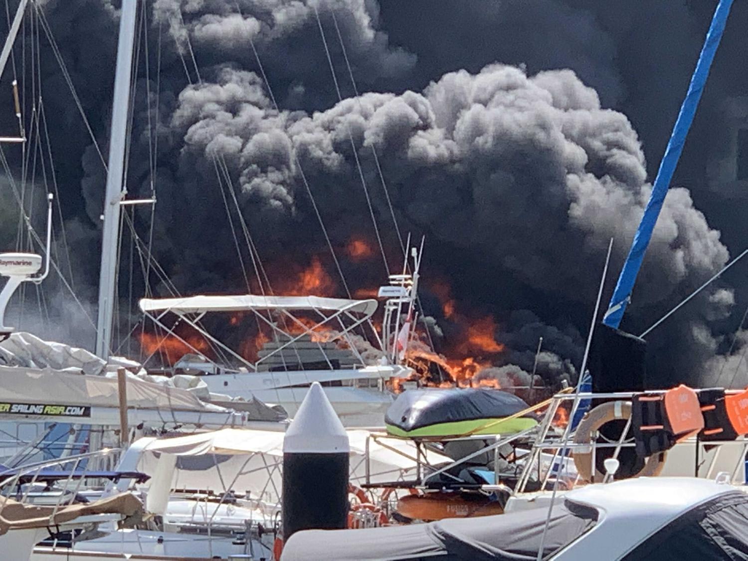 A fire broke out on a boat at Marina at Keppel Bay. A fire broke out on a boat at Marina at Keppel Bay.