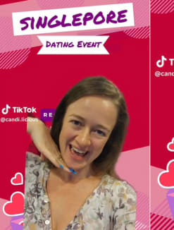 Screenshots of Ms Candice Gallagher from a TikTok video she posted about holding an in-person event for singles in Singapore.