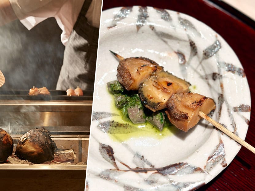 New Kushiyaki diner in town serves 16-course meal with charcoal-grilled abalone skewer New Kushiyaki diner in town serves 16-course meal with charcoal-grilled abalone skewer
