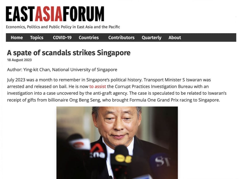 A screenshot of the East Asia Forum article that PMO said contains various false statements.